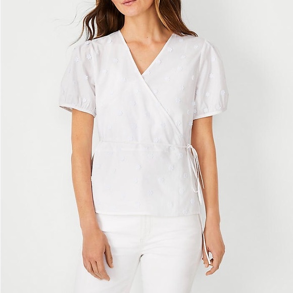 Ann Taylor Daisy Puff Sleeve Wrap Top - Picture 2 of 7